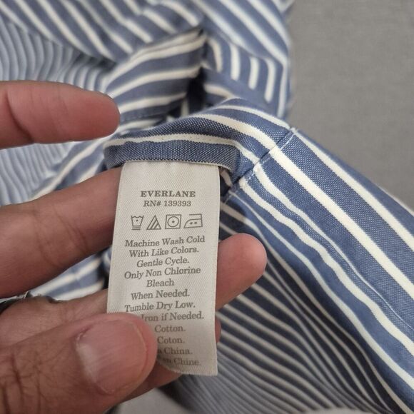 Everlane Women’s Cotton Blend Blue Striped Short Sleeve Button Up Shirt Dress 2 - Picture 3 of 7